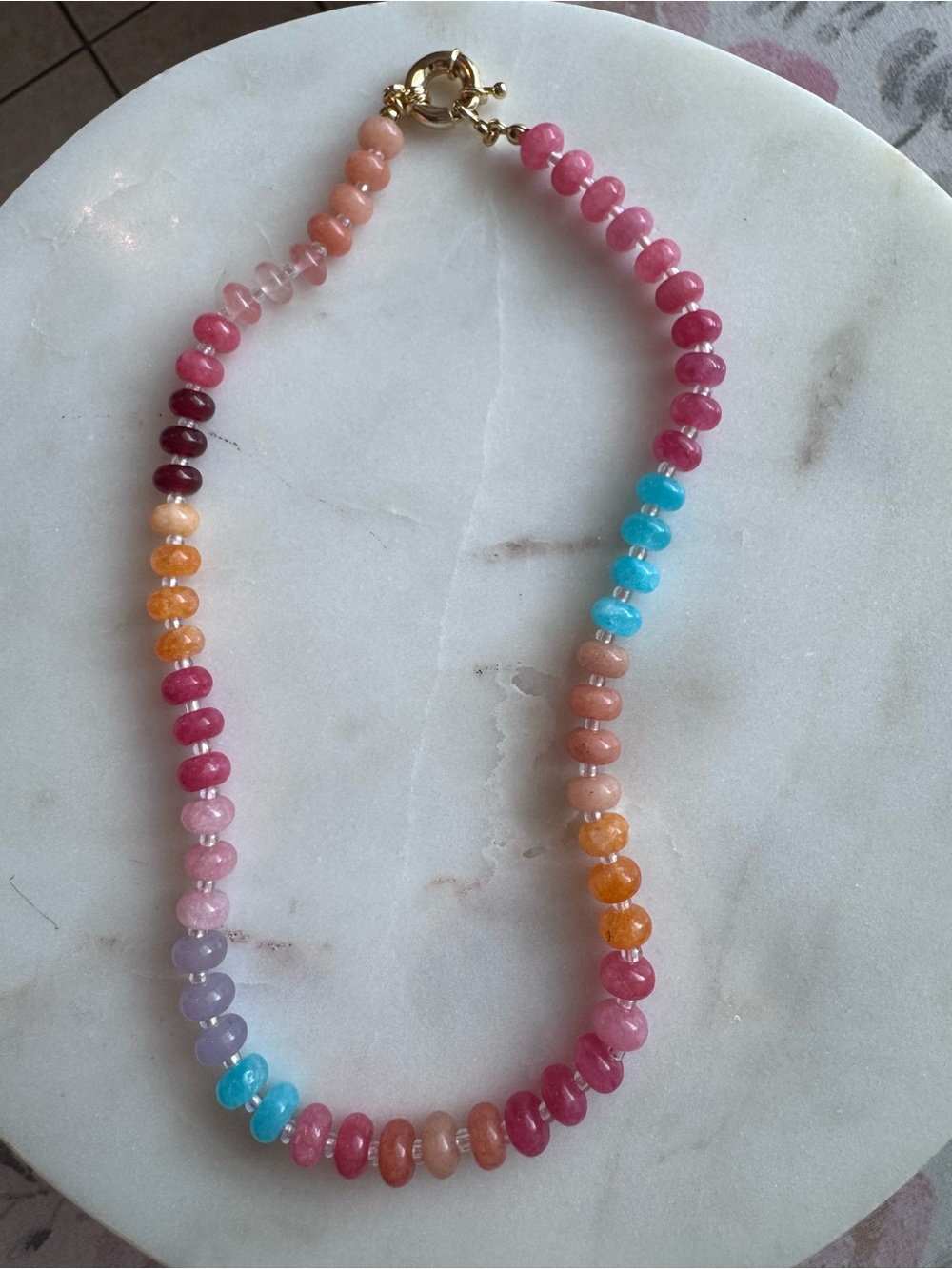 Colorful Multistone Bead Necklace with Gold Clasp